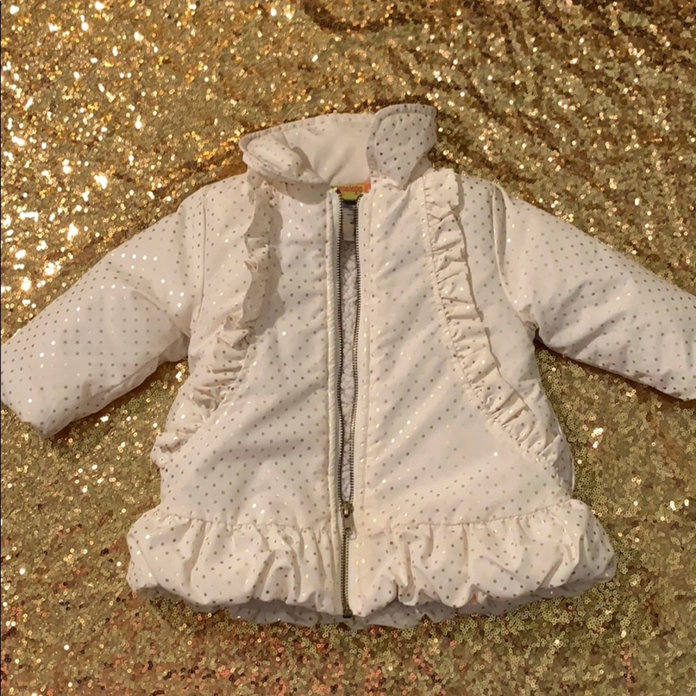 Penelope Mack Coat cream w Gold polka dots 12mo